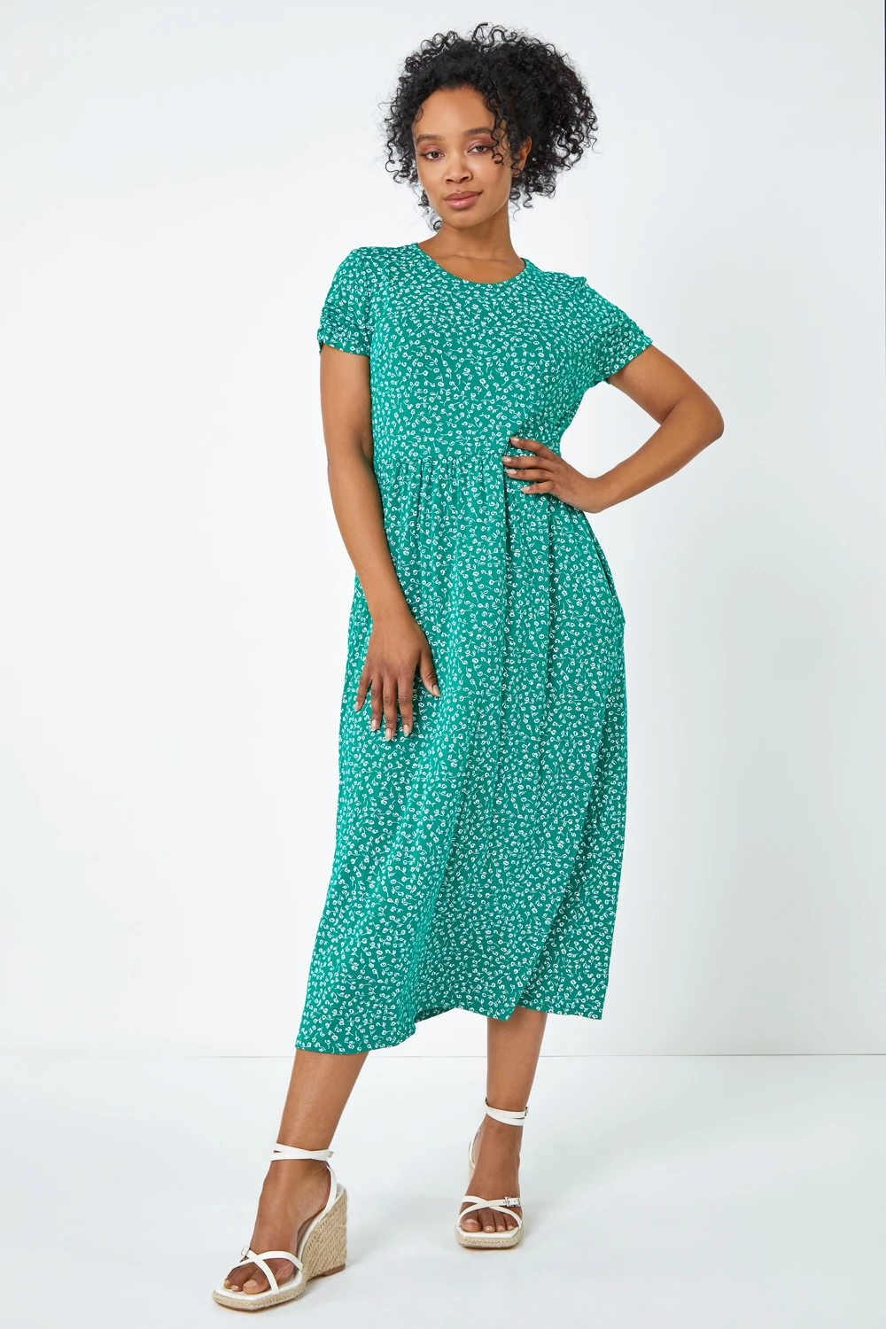 Green Petite Floral Print Midi Dress 3 Green Petite Floral Print Midi Dress