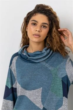 Grey Floral Print Cowl Neck Long Sleeve Tunic Top -Outlet Modi Qube Store 156800d5 4f88 4e83 a39f 719114ec69a7