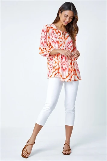 Orange Spot Print Hanky Hem Tunic Top 5 Orange Spot Print Hanky Hem Tunic Top - Image 3