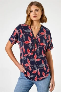 Orange Tropical Palm Print Slouch Pocket Dress