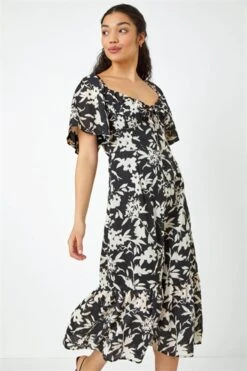Black Sleeveless Floral Frill Hem Dress -Outlet Modi Qube Store 18c3b3dd 9528 4195 8a79 f8b46830c8f3