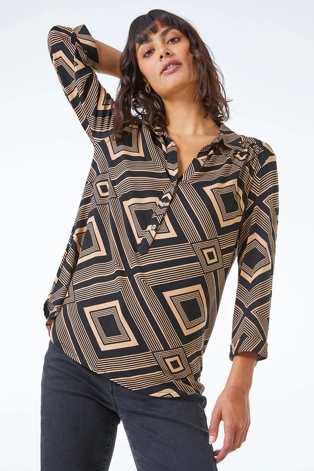 Camel Geometric Stretch Jersey Shirt 6 Camel Geometric Stretch Jersey Shirt - Image 4