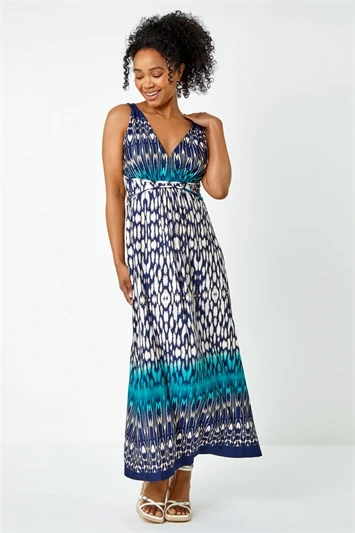 Rust Sleeveless Aztec Maxi Stretch Dress 5 Rust Sleeveless Aztec Maxi Stretch Dress - Image 3