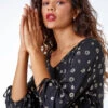 Black Metallic Spot Print Blouson Top -Outlet Modi Qube Store 1ccbfaa8 2e67 4baa af29 7ced45797163