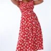 Red Curve Floral Print Midi Dress