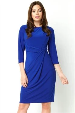 Black 3/4 Sleeve Twist Waist Dress