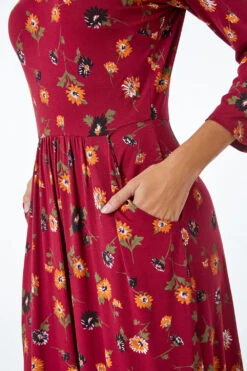 Rust Floral Print Pocket Detail Midi Dress -Outlet Modi Qube Store 1fa50cd6 3a77 41d1 b0f7 3bc97b5dba70