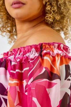 Fuchsia Curve Tropical Leaf Print Frill Detail Bardot Top -Outlet Modi Qube Store 1ff87a67 d89f 4954 a6fd ac3cdd5740a8