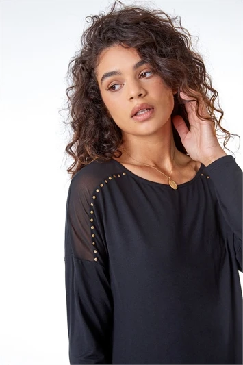 Grey Circle Print Asymmetric Hem Top 3 Grey Circle Print Asymmetric Hem Top