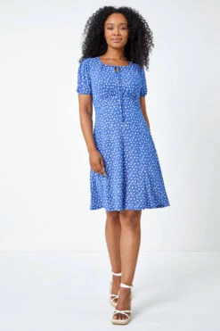 Royal Blue Petite Ditsy Floral Tie Neck Dress -Outlet Modi Qube Store 2033b035 4d16 4964 8474 4b5820f80df9