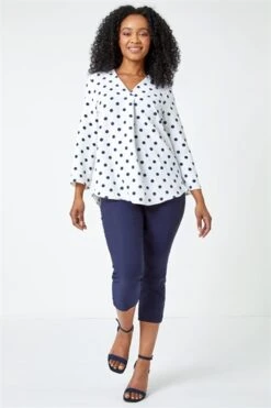 Blue Petite Collarless Cotton Shirt -Outlet Modi Qube Store 20c20eef 2d81 4e9e 9108 9413eea57f04