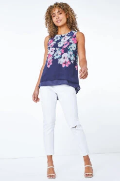 Navy Petite Floral Layered Vest Top -Outlet Modi Qube Store 21f10725 e104 4fd4 b27e b7f35d1425c5