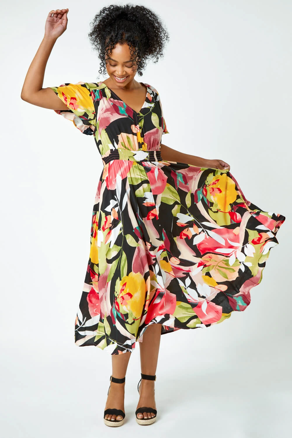 Pink Petite Tropical Button Midi Dress 4 Pink Petite Tropical Button Midi Dress - Image 2