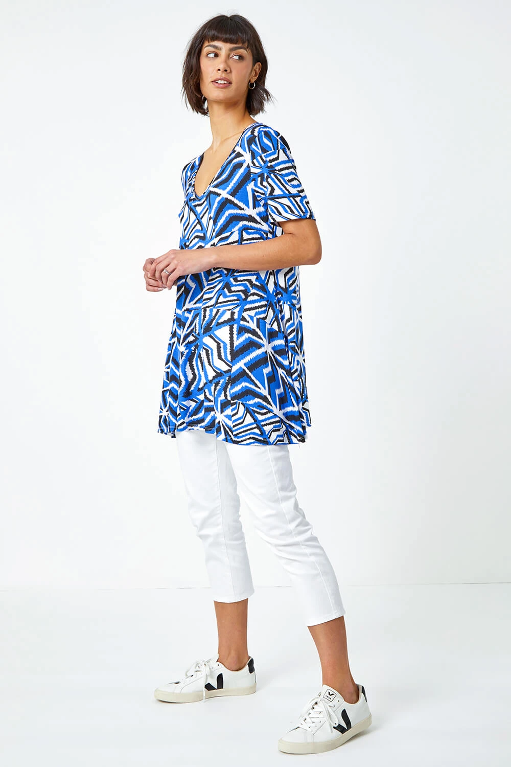 Blue Abstract Print Jersey Tunic Top 4 Blue Abstract Print Jersey Tunic Top - Image 2