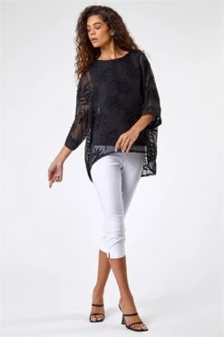 Silver Metallic Print Chiffon Overlay Top