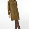 Khaki Corduroy Tunic Shirt Dress