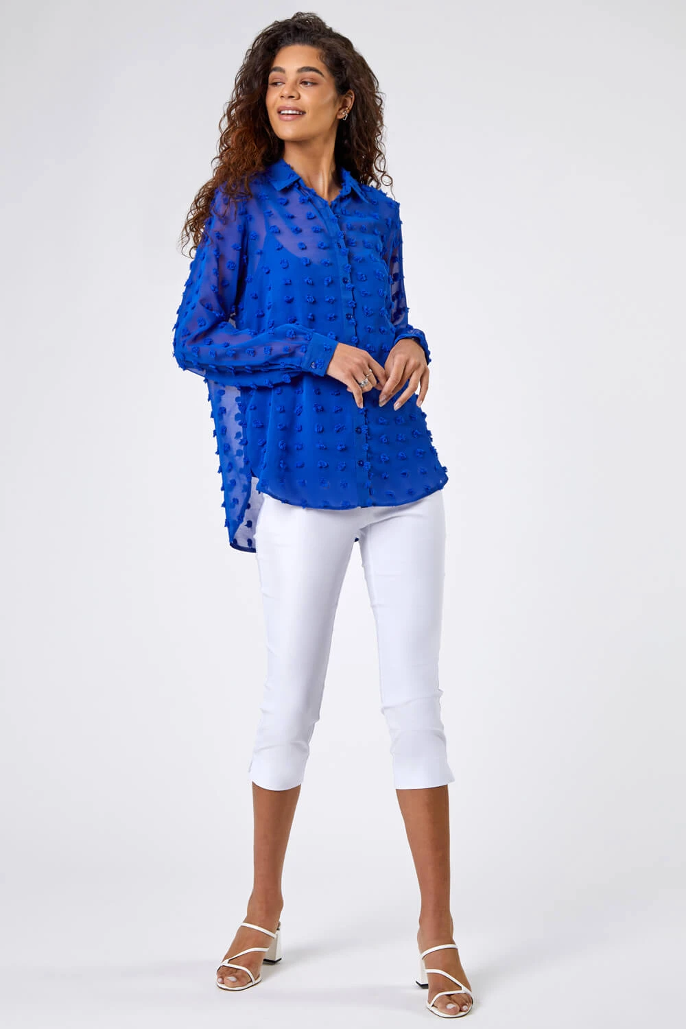 Royal Blue Textured Spot Button Up Blouse 5 Royal Blue Textured Spot Button Up Blouse - Image 3