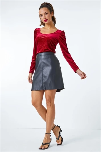 Red Glitter Side Twist Ruched Top 4 Red Glitter Side Twist Ruched Top - Image 2