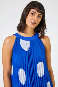 Royal Blue High Neck Spot Pleated Swing Dress -Outlet Modi Qube Store 2702f309 1d8c 4a1a b863 ddaae196f8cc