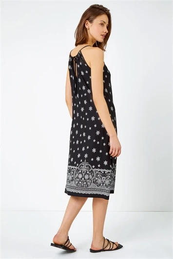 Black Floral Border Print Halterneck Top 4 Black Floral Border Print Halterneck Top - Image 2