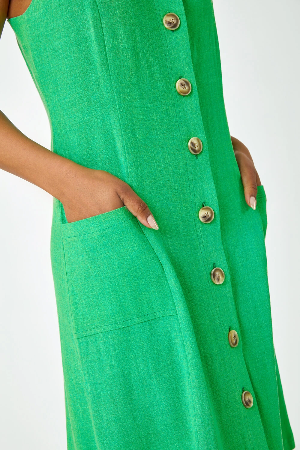 Green Petite Button Front Pocket Dress 7 Green Petite Button Front Pocket Dress - Image 5