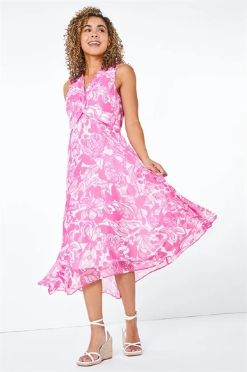 Pink Petite Floral Print Twist Front Maxi Dress 3 Pink Petite Floral Print Twist Front Maxi Dress