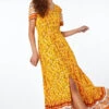 Yellow Floral Print Shirred Waist Maxi Dress