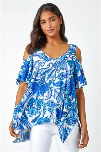 Blue Tie Dye Jersey Cold Shoulder Top 7 Blue Tie Dye Jersey Cold Shoulder Top - Image 5