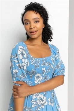 Turquoise Petite Floral Stretch Tiered Maxi Dress