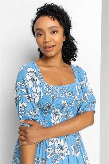 Turquoise Petite Floral Stretch Tiered Maxi Dress 3 Turquoise Petite Floral Stretch Tiered Maxi Dress