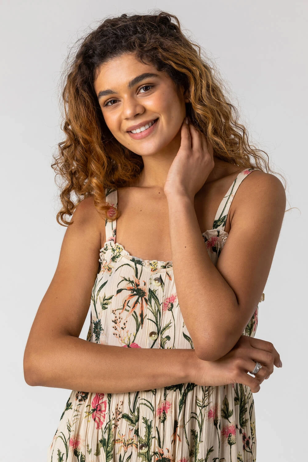 Ivory Floral Print Button Down Sun Dress 6 Ivory Floral Print Button Down Sun Dress - Image 4