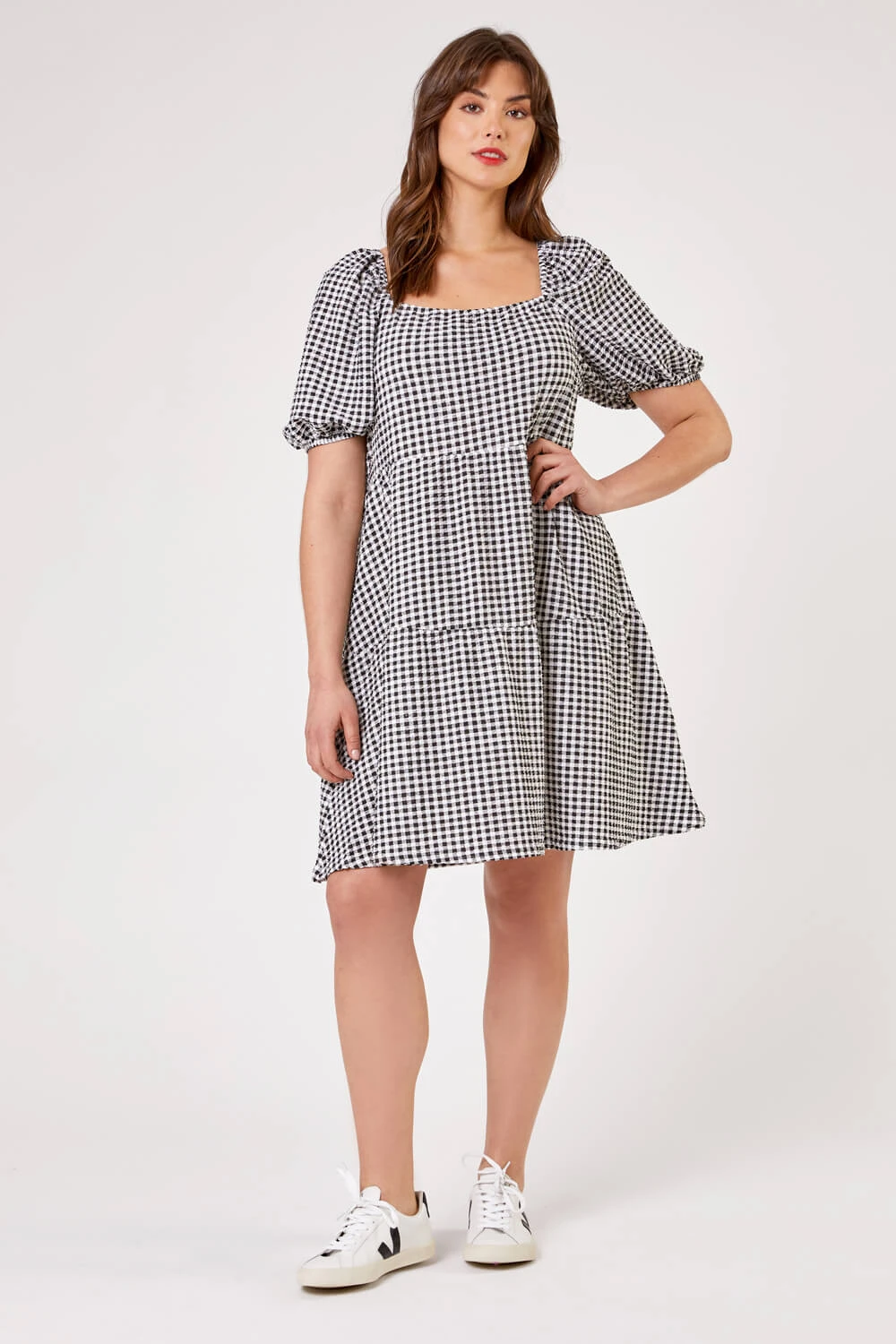 Black Curve Gingham Print Tiered Dress 5 Black Curve Gingham Print Tiered Dress - Image 3