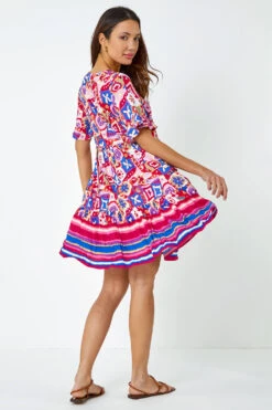 Magenta Printed Frill Sleeve Tiered Smock Dress -Outlet Modi Qube Store 2b9cac3c 4d66 4304 b763 ce4d5703a746