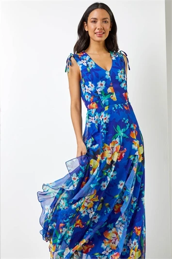 Blue Sleeveless Floral Print Maxi Dress 7 Blue Sleeveless Floral Print Maxi Dress - Image 5