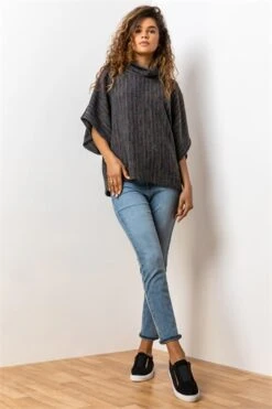 Grey Oversized Cowl Neck Textured Dress