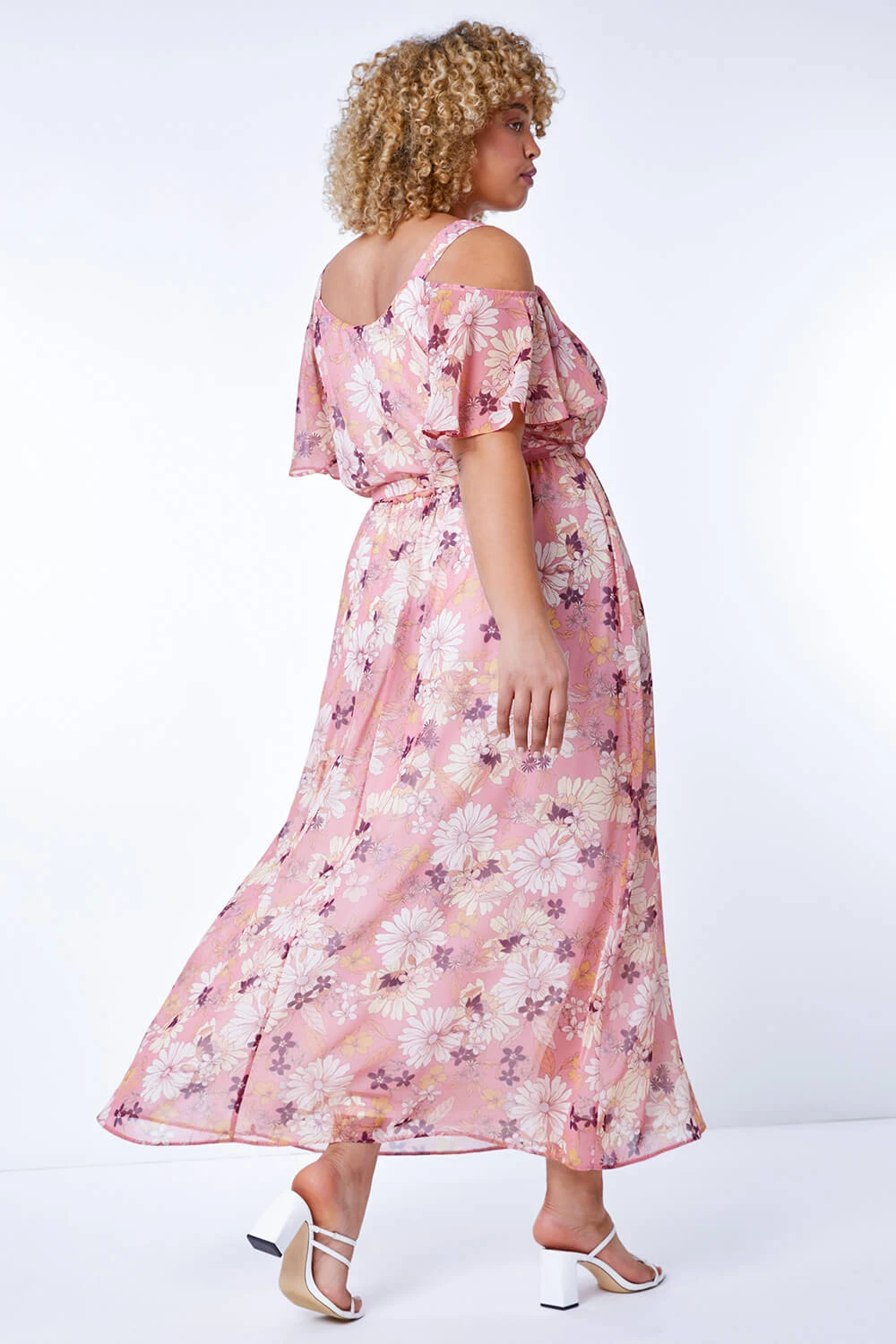 Pink Curve Floral Print Cold Shoulder Maxi Dress 4 Pink Curve Floral Print Cold Shoulder Maxi Dress - Image 2