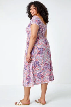 Purple Curve Paisley Print Shirred Midi Dress -Outlet Modi Qube Store 2dd4580d 0560 4be7 ad50 2eaa0512d1e0