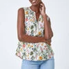 Ivory Ditsy Floral Print Sleeveless Blouse