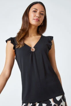 Black Ring Detail Frill Stretch Top 10 Black Ring Detail Frill Stretch Top -Outlet Modi Qube Store 2f1228ff ce73 44a4 b3e0 5896a6faf906