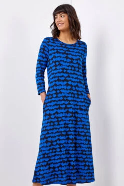 Royal Blue Tie Dye Pocket Jersey Midi Dress