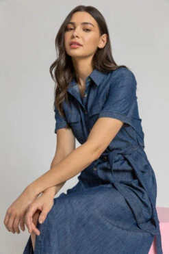 Blue Denim Pocket Detail Shirt Dress -Outlet Modi Qube Store 305db43d 7892 4e55 a8d3 aa45a95f5fbb