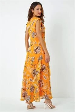 Yellow Sleeveless Floral Halter Neck Midi Dress -Outlet Modi Qube Store 31275693 31ac 4010 8ad6 83a102a08bc2