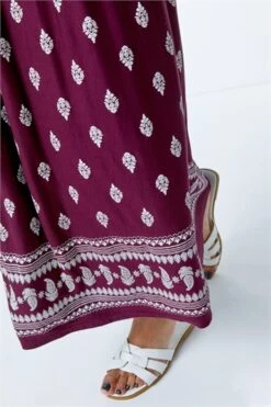 Red Petite Border Print Stretch Midi Dress