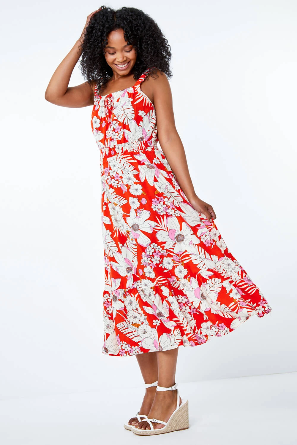 Red Petite Floral Tiered Midi Sundress 3 Red Petite Floral Tiered Midi Sundress