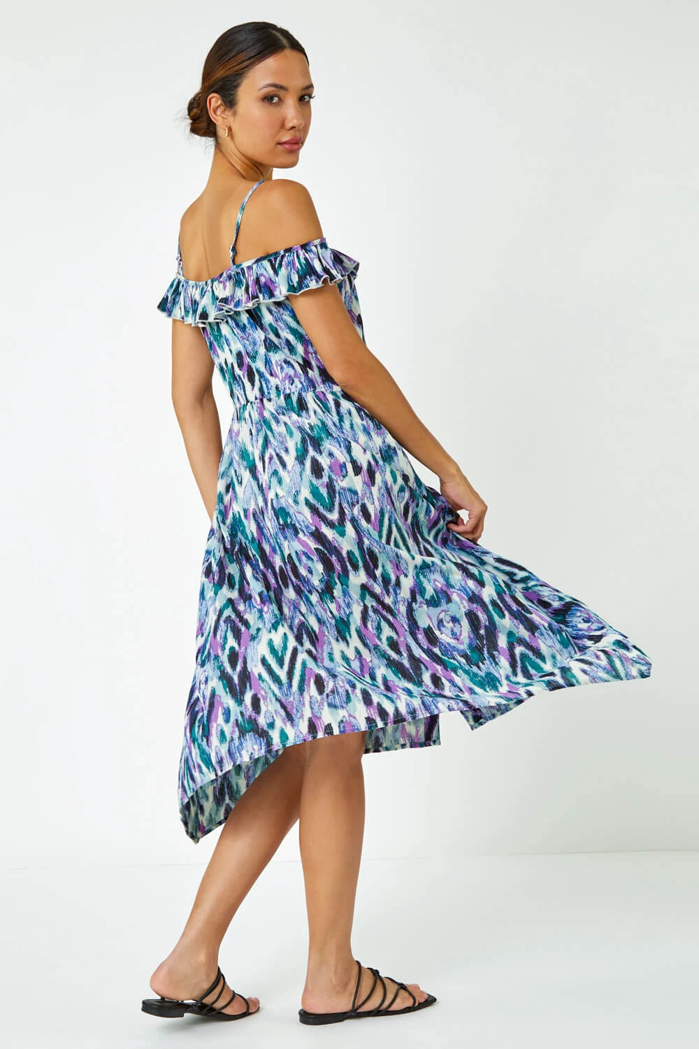 Purple Cold Shoulder Printed Midi Dress 4 Purple Cold Shoulder Printed Midi Dress - Image 2