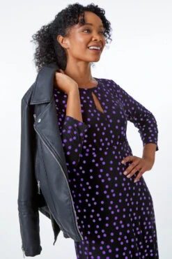 Purple Petite Spot Print Keyhole Midi Dress -Outlet Modi Qube Store 335ae930 af99 4e57 abb3 8d8505431d10
