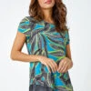 Turquoise Palm Leaf Chiffon Hem Asymmetric Top -Outlet Modi Qube Store 34408173 2a37 4522 8de2 c8a98fbdbed4
