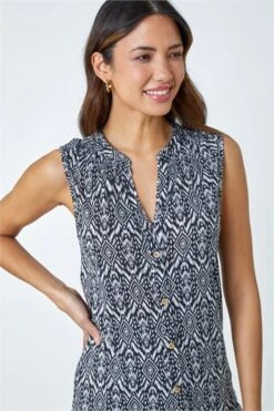 Black Metallic Leaf Print Stretch Top -Outlet Modi Qube Store 3443aae7 e021 4315 92fd fe8ea1937111