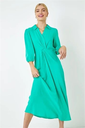 Green Cowl Neck Ruched Midi Dress 4 Green Cowl Neck Ruched Midi Dress - Image 2