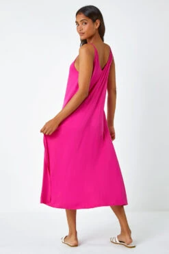 Fuchsia Plain Stretch Jersey Pocket Midi Dress -Outlet Modi Qube Store 34f0feb6 7776 40f6 bbea 3449edb50ed9
